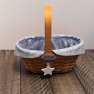 Longaberger 2000 Century Celebration Woven Basket Star Charm Blue‎ Fabric Liner